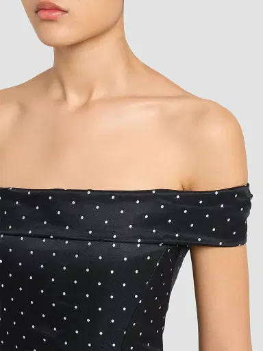 Lela Rose Women's Polka Dot Jacquard Off-The-Shoulder Column Cocktail Dress - Black - Size 16 | Thumbnail 5