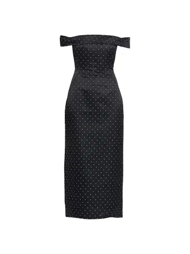 Lela Rose Women's Polka Dot Jacquard Off-The-Shoulder Column Cocktail Dress - Black - Size 16 | Thumbnail 1