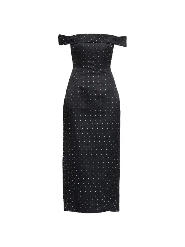 Lela Rose Women's Polka Dot Jacquard Off-The-Shoulder Column Cocktail Dress - Black - Size 16