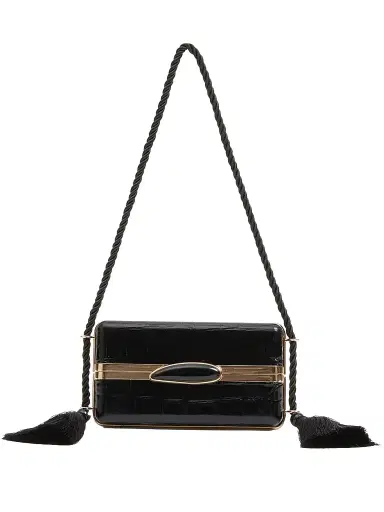 Simkhai Women's Roma Croc-Embossed Leather Shoulder Bag - Black Gold | Thumbnail 1 Simkhai Women's Roma Croc-Embossed Leather Shoulder Bag - Black Gold | Thumbnail 1