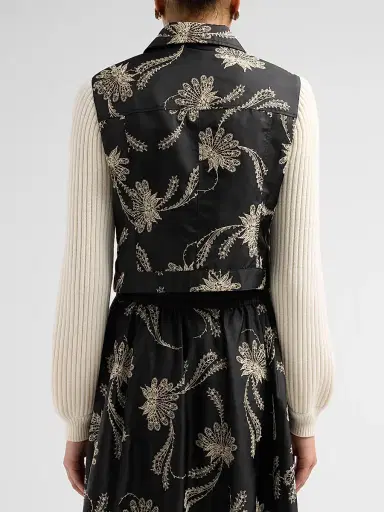 Cinq à Sept Women's Ciara Paisley Fan Mixed-Media Jacket - Black Gardenia | Thumbnail 3