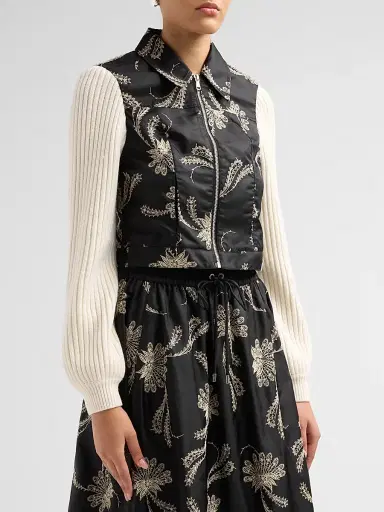 Cinq à Sept Women's Ciara Paisley Fan Mixed-Media Jacket - Black Gardenia | Thumbnail 4