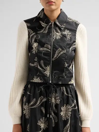 Cinq à Sept Women's Ciara Paisley Fan Mixed-Media Jacket - Black Gardenia | Thumbnail 5
