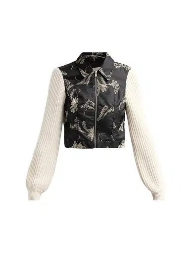 Cinq à Sept Women's Ciara Paisley Fan Mixed-Media Jacket - Black Gardenia | Thumbnail 1