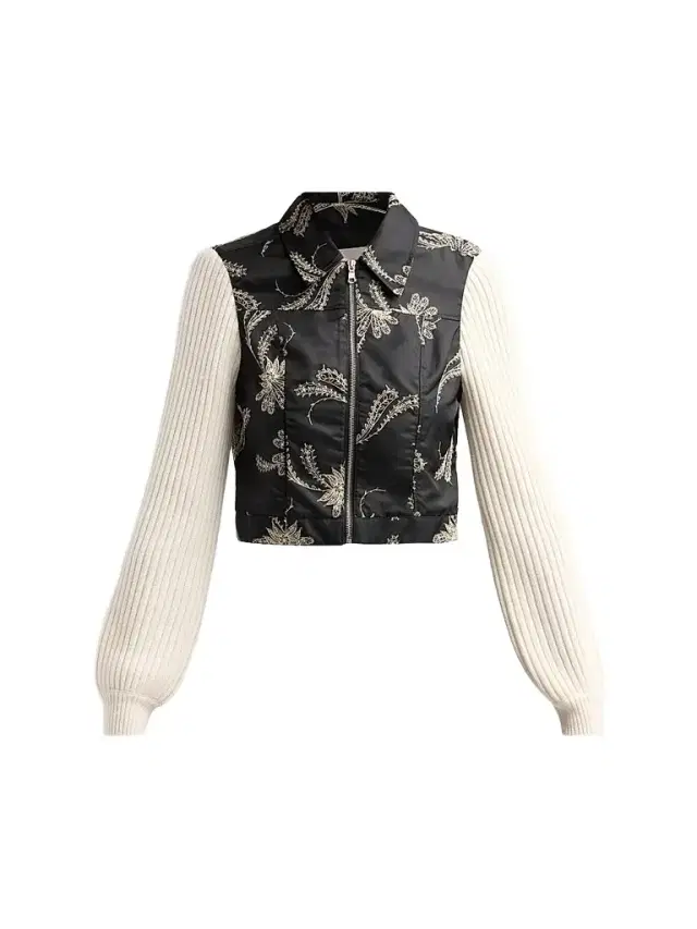 Cinq à Sept Women's Ciara Paisley Fan Mixed-Media Jacket - Black Gardenia