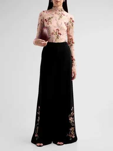 Cinq à Sept Women's Roxane Loveletter Floral Embroidered Wide-Leg Pants - Black Multi | Thumbnail 2