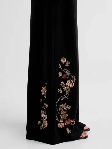 Cinq à Sept Women's Roxane Loveletter Floral Embroidered Wide-Leg Pants - Black Multi | Thumbnail 5