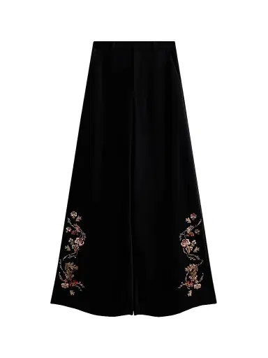 Cinq à Sept Women's Roxane Loveletter Floral Embroidered Wide-Leg Pants - Black Multi | Thumbnail 1