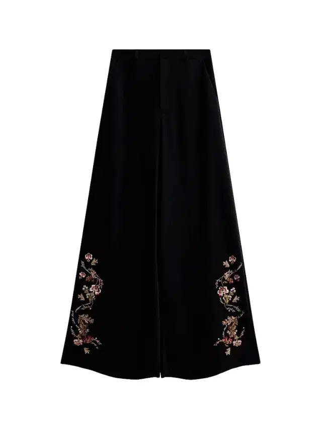 Cinq à Sept Women's Roxane Loveletter Floral Embroidered Wide-Leg Pants - Black Multi