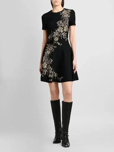 McQueen Women's Volume Asymmetric Jacquard Mini Dress - Black Silver Gold | Thumbnail 2 McQueen Women's Volume Asymmetric Jacquard Mini Dress - Black Silver Gold | Thumbnail 2