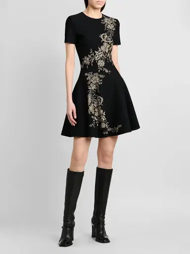 McQueen Women's Volume Asymmetric Jacquard Mini Dress - Black Silver Gold | Thumbnail 4 McQueen Women's Volume Asymmetric Jacquard Mini Dress - Black Silver Gold | Thumbnail 4