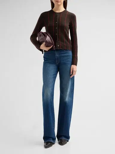 Guest In Residence Women's Jane Windowpane Cashmere Crewneck Cardigan - Burnt Cocoa Carmine | Thumbnail 2 Guest In Residence Women's Jane Windowpane Cashmere Crewneck Cardigan - Burnt Cocoa Carmine | Thumbnail 2