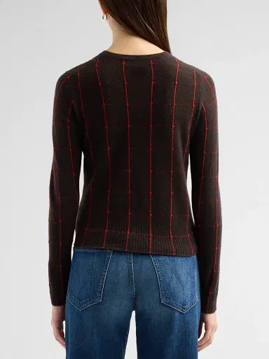 Guest In Residence Women's Jane Windowpane Cashmere Crewneck Cardigan - Burnt Cocoa Carmine | Thumbnail 3 Guest In Residence Women's Jane Windowpane Cashmere Crewneck Cardigan - Burnt Cocoa Carmine | Thumbnail 3