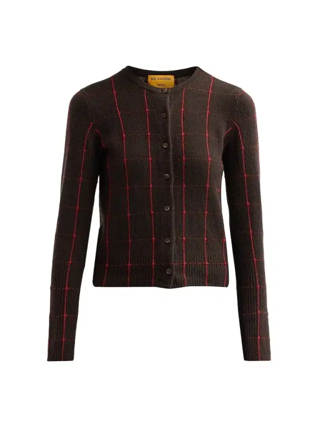 Guest In Residence Women's Jane Windowpane Cashmere Crewneck Cardigan - Burnt Cocoa Carmine