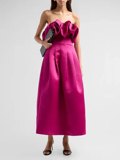 Ulla Johnson Women's Cosima Strapless Satin Tea-Length Dress | Thumbnail 2 Ulla Johnson Women's Cosima Strapless Satin Tea-Length Dress | Thumbnail 2