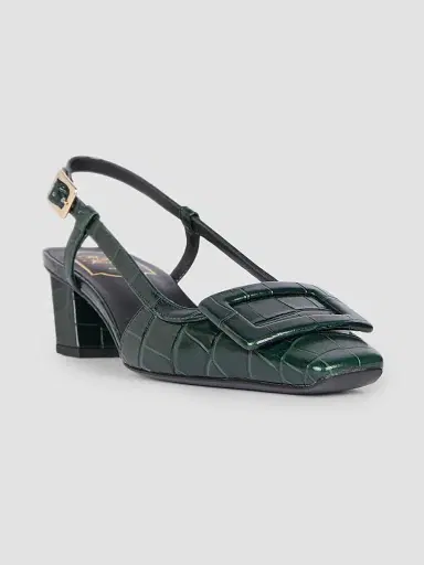 Roger Vivier Women's Belle Vivier 45MM Croc-Embossed Leather Slingback Pumps - Night Green | Thumbnail 2 Roger Vivier Women's Belle Vivier 45MM Croc-Embossed Leather Slingback Pumps - Night Green | Thumbnail 2