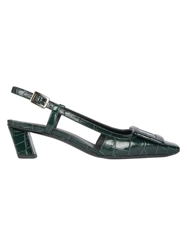 Roger Vivier Women's Belle Vivier 45MM Croc-Embossed Leather Slingback Pumps - Night Green
