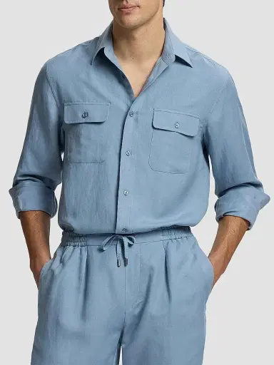 Ralph Lauren Purple Label Men's Silk-Linen Button-Front Shirt | Thumbnail 4