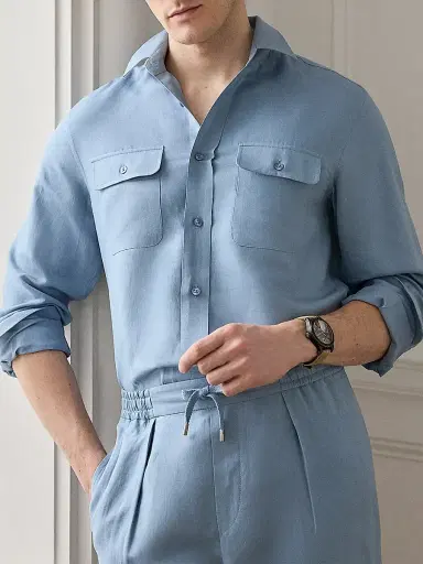 Ralph Lauren Purple Label Men's Silk-Linen Button-Front Shirt | Thumbnail 7