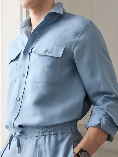 Ralph Lauren Purple Label Men's Silk-Linen Button-Front Shirt | Thumbnail 9