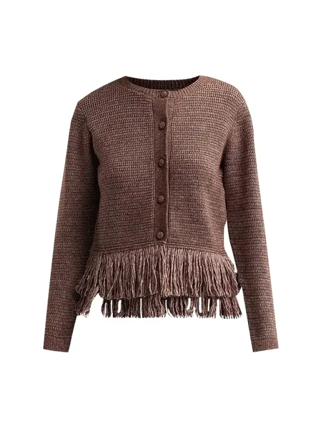 Design History Women's Imara Fringe-Trim Crewneck Top - Cocoa