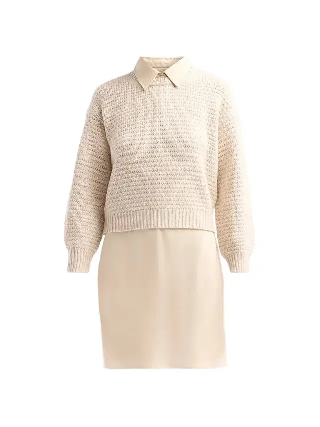 Design History Women's Sab Layered Mixed-Media Mini Sweaterdress - Putty