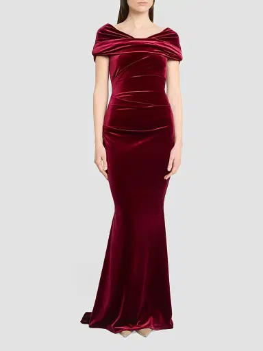 Talbot Runhof Women's Stretch Velvet Gown - Burgundy - Size 14 | Thumbnail 2