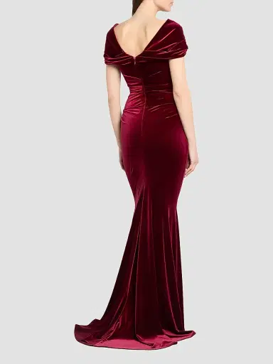 Talbot Runhof Women's Stretch Velvet Gown - Burgundy - Size 14 | Thumbnail 3