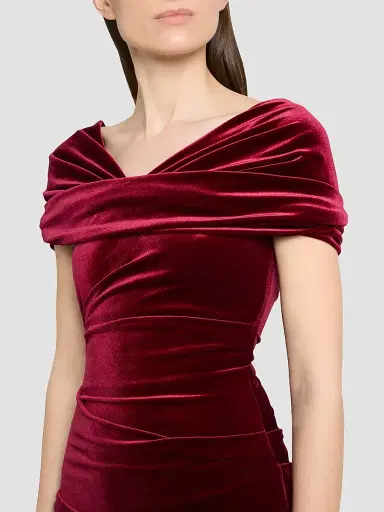 Talbot Runhof Women's Stretch Velvet Gown - Burgundy - Size 14 | Thumbnail 5