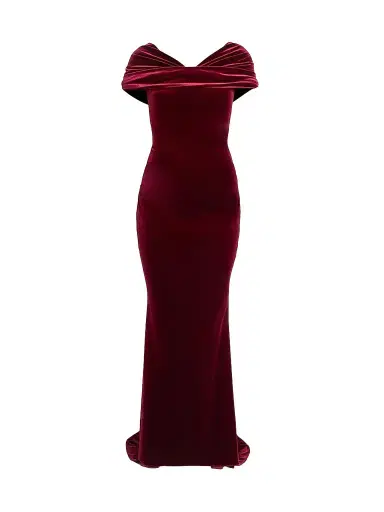 Talbot Runhof Women's Stretch Velvet Gown - Burgundy - Size 14 | Thumbnail 1