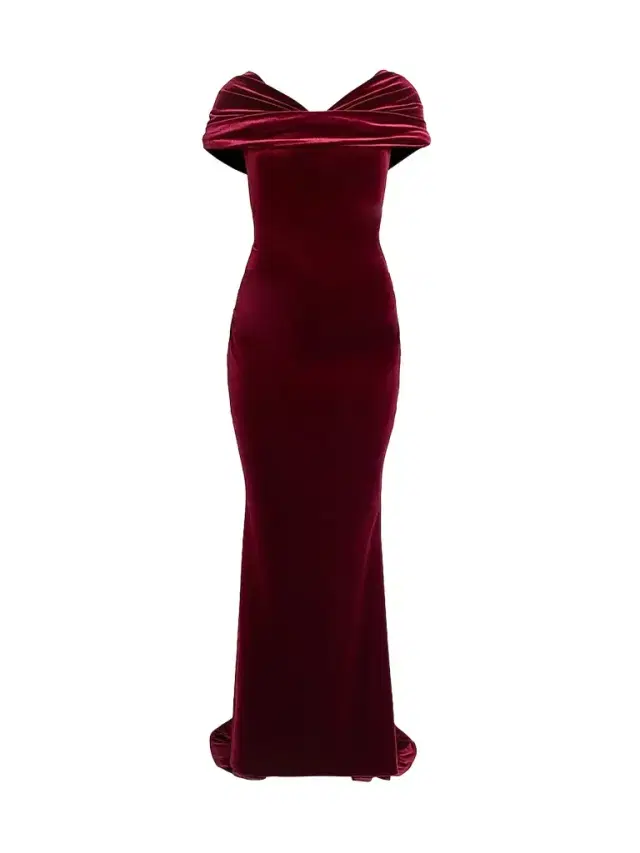 Talbot Runhof Women's Stretch Velvet Gown - Burgundy - Size 14