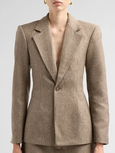 Ronny Kobo Women's Anette One-Button Blazer - Melange Taupe | Thumbnail 5