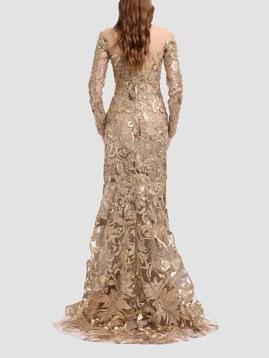 Elie Saab Women's Raffia Embroidered Gown - Gold | Thumbnail 3
