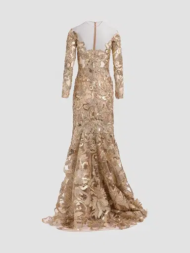 Elie Saab Women's Raffia Embroidered Gown - Gold | Thumbnail 4