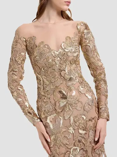 Elie Saab Women's Raffia Embroidered Gown - Gold | Thumbnail 5