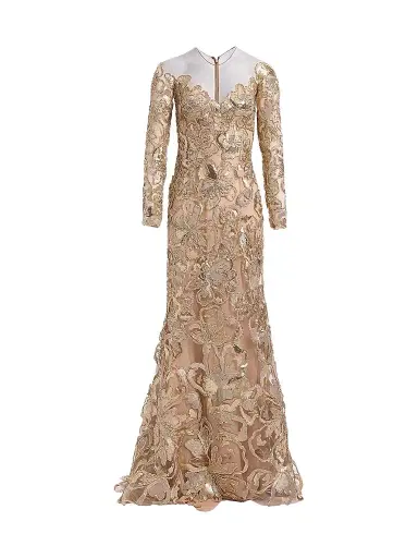 Elie Saab Women's Raffia Embroidered Gown - Gold | Thumbnail 1