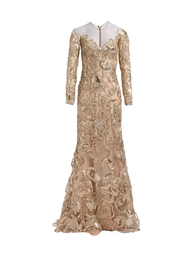 Elie Saab Women's Raffia Embroidered Gown - Gold