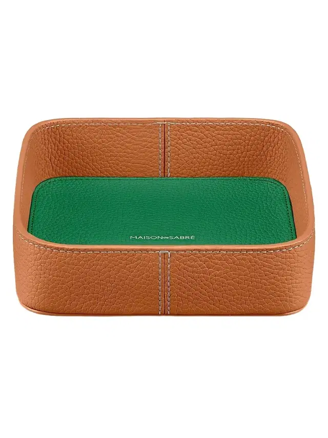 MAISON de SABRÉ Leather Catchall Tray - Pecan Emerald