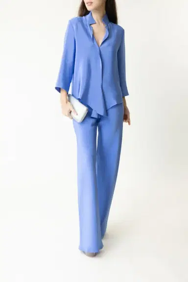 PETER COHEN Bias Wide Leg Silk Pant - Medium Blue | Thumbnail 2