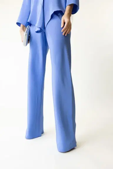 PETER COHEN Bias Wide Leg Silk Pant - Medium Blue | Thumbnail 3