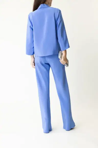 PETER COHEN Bias Wide Leg Silk Pant - Medium Blue | Thumbnail 4