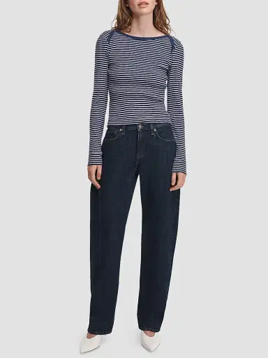 rag & bone Women's The Essential Rib Striped Long-Sleeve Shirt - Navy Multi | Thumbnail 2 rag & bone Women's The Essential Rib Striped Long-Sleeve Shirt - Navy Multi | Thumbnail 2