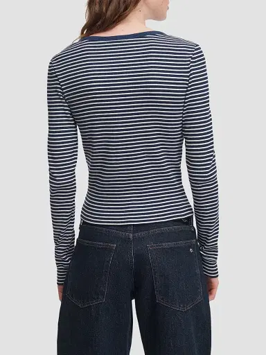 rag & bone Women's The Essential Rib Striped Long-Sleeve Shirt - Navy Multi | Thumbnail 3 rag & bone Women's The Essential Rib Striped Long-Sleeve Shirt - Navy Multi | Thumbnail 3