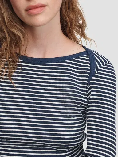 rag & bone Women's The Essential Rib Striped Long-Sleeve Shirt - Navy Multi | Thumbnail 6 rag & bone Women's The Essential Rib Striped Long-Sleeve Shirt - Navy Multi | Thumbnail 6