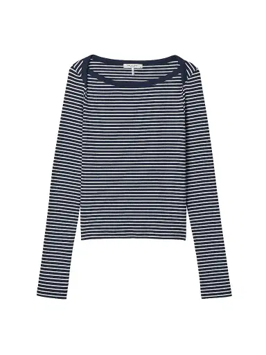 rag & bone Women's The Essential Rib Striped Long-Sleeve Shirt - Navy Multi | Thumbnail 1 rag & bone Women's The Essential Rib Striped Long-Sleeve Shirt - Navy Multi | Thumbnail 1