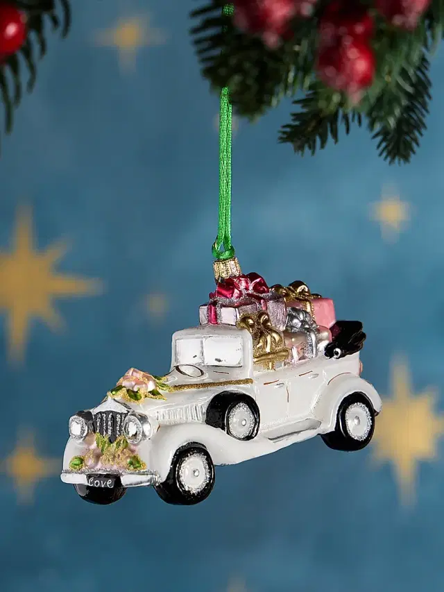 Exclusively Ours Just Married Car Glass Ornament