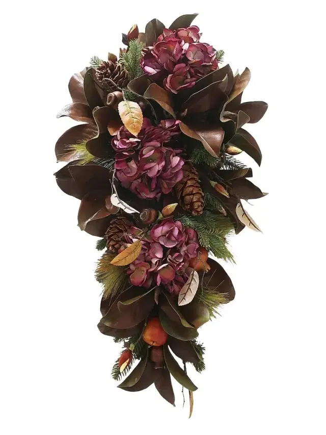 Winward Home Holiday Newness Faux-Hydrangea & Magnolia Leaf Teardrop