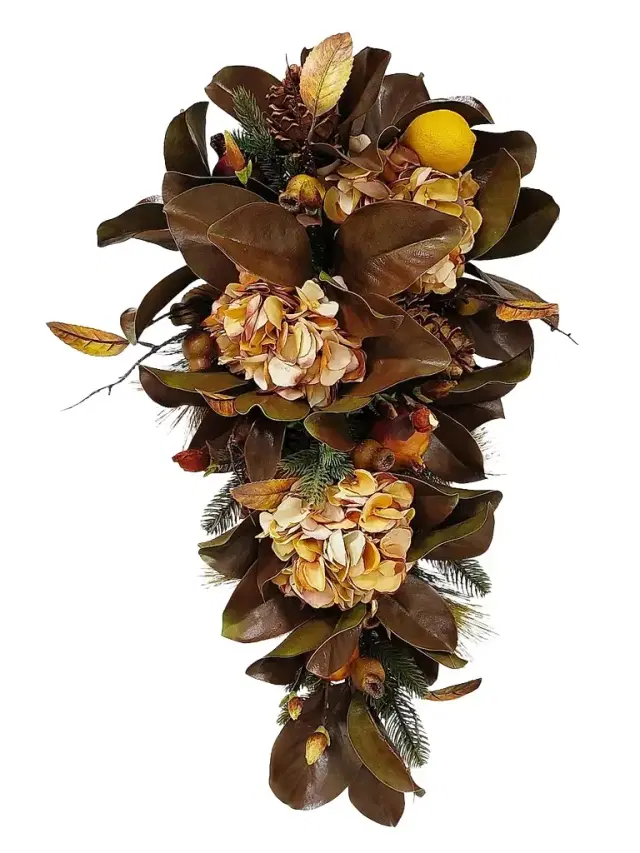 Winward Home Holiday Newness Faux-Hydrangea & Magnolia Leaf Teardrop