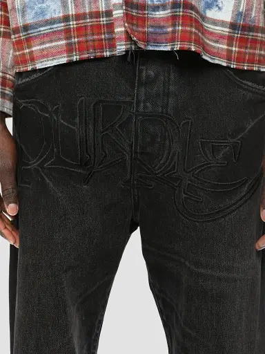 Purple Brand Men's P018 Logo Appliqué Wide-Leg Jeans - Black - Size 38 | Thumbnail 4 Purple Brand Men's P018 Logo Appliqué Wide-Leg Jeans - Black - Size 38 | Thumbnail 4