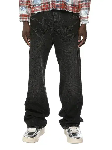 Purple Brand Men's P018 Logo Appliqué Wide-Leg Jeans - Black - Size 38 | Thumbnail 1 Purple Brand Men's P018 Logo Appliqué Wide-Leg Jeans - Black - Size 38 | Thumbnail 1